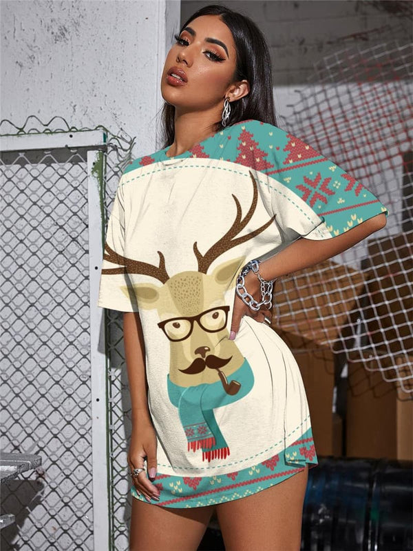 
Christmas T-shirt Women Deer T-shirts 3d Animal Gothic Snowflake Funny T shirts
                