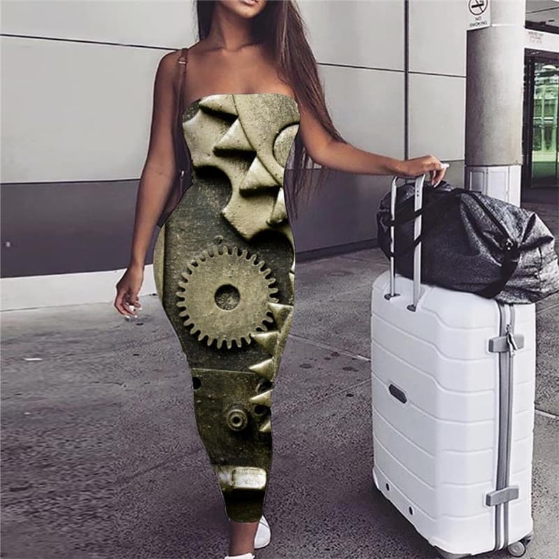 Metal Dress Women Engine Ladies Dresses Gear Party Hip Hop Boho Womens Clothing