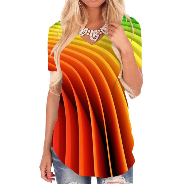 Geometric T Shirt Women Psychedelic V-neck Tshirt Vortex Shirt Print Rainbow Tshirts Printed