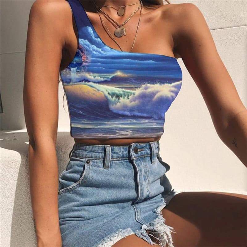 Indios Vest Tops Women Cloud Midriff T shirt Horse Tees Graphic Woman Clothes - KYKU