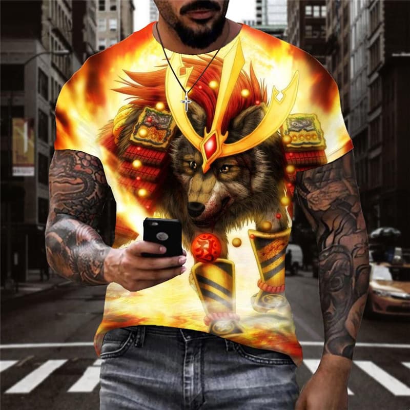 Wolf T-shirt Men Animal Tshirt Printed Flame Anime Clothes War Funny T shirts