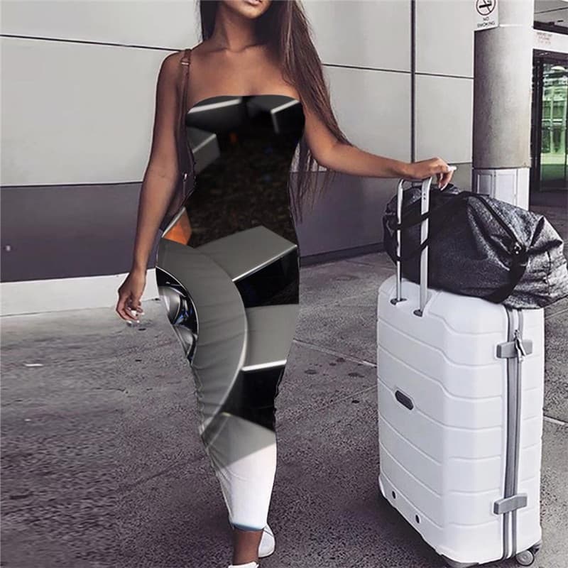 Metal Dress Women Engine sleeveless Gear Bodycon Dress Harajuku Party