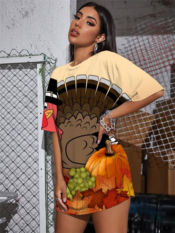 
Thanksgiving T Shirt Women Animal Tshirt Printed Maple Leaf Shirt Print
                