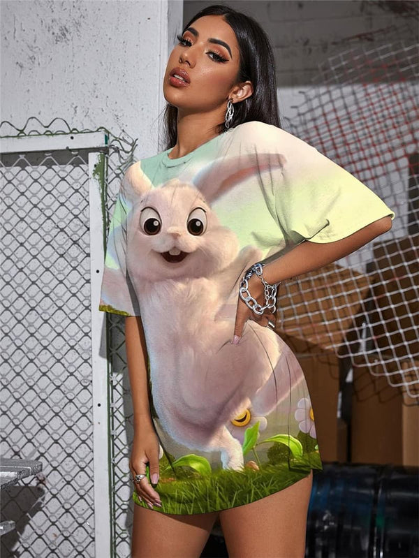 
Rabbit T-shirt Women Animal Gothic Flower Summer Lovely Tshirt Printed
                