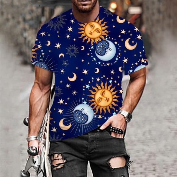 
Hippie T-shirt Men Sun Tshirt Printed Moon Anime Clothes Star Funny T shirts
                
