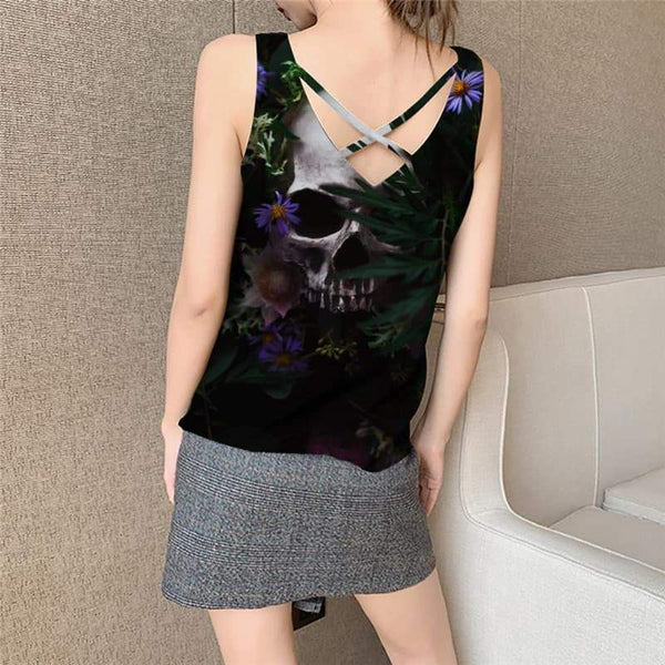 
Skull Tank Top Women Punk Tank Tops Casual Flower Vest Print Grass Vest Printed - KYKU
                