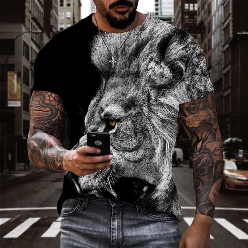Lion T-shirt Men Animal Shirt Print Ferocious Anime Clothes Street T-shirts 3d