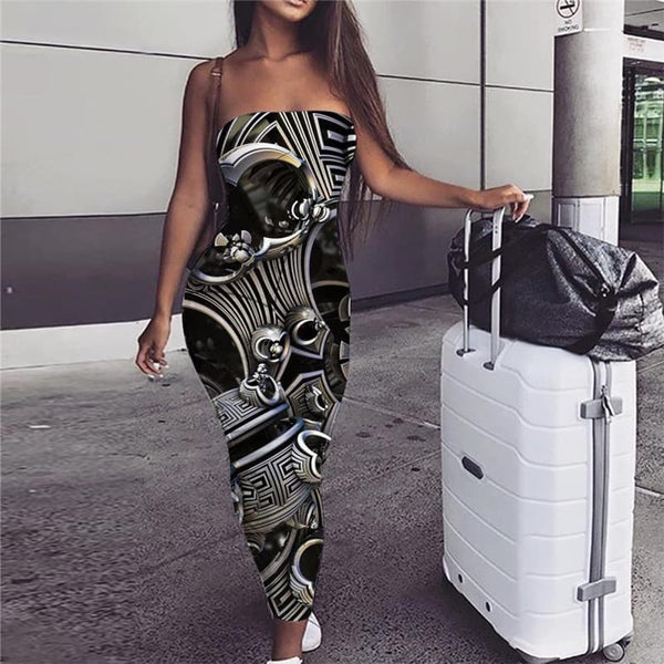 Gear Dress Women Metal Sundress Engine Bodycon Dress Punk Rock Boho
