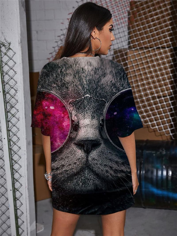 
Cat T Shirt Women Animal Summer Nebula Tshirt Printed Galaxy Shirt Print Rock Funny T shirts
                