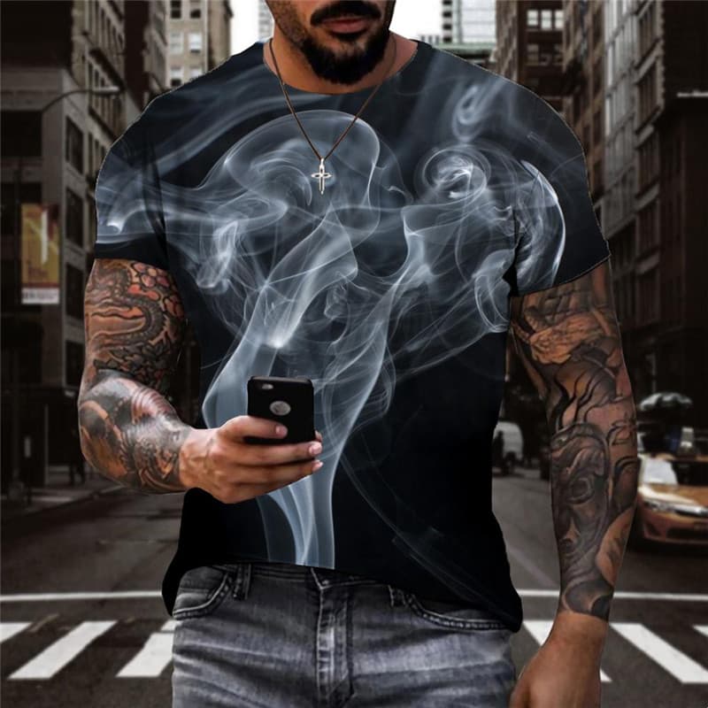Smoke T-shirt Men Abstract Anime Clothes Psychedelic Tshirts Casual Black T-shirts 3d