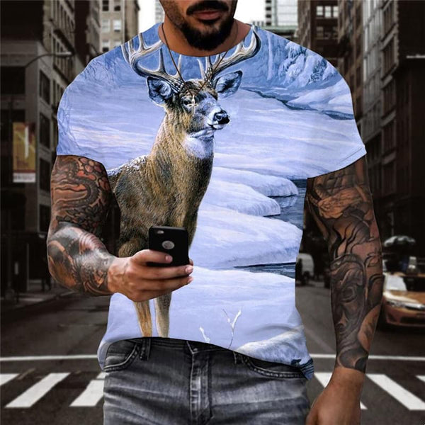 Deer T shirt Men Christmas Shirt Print Landscape Tshirts Casual Snow Anime Clothes