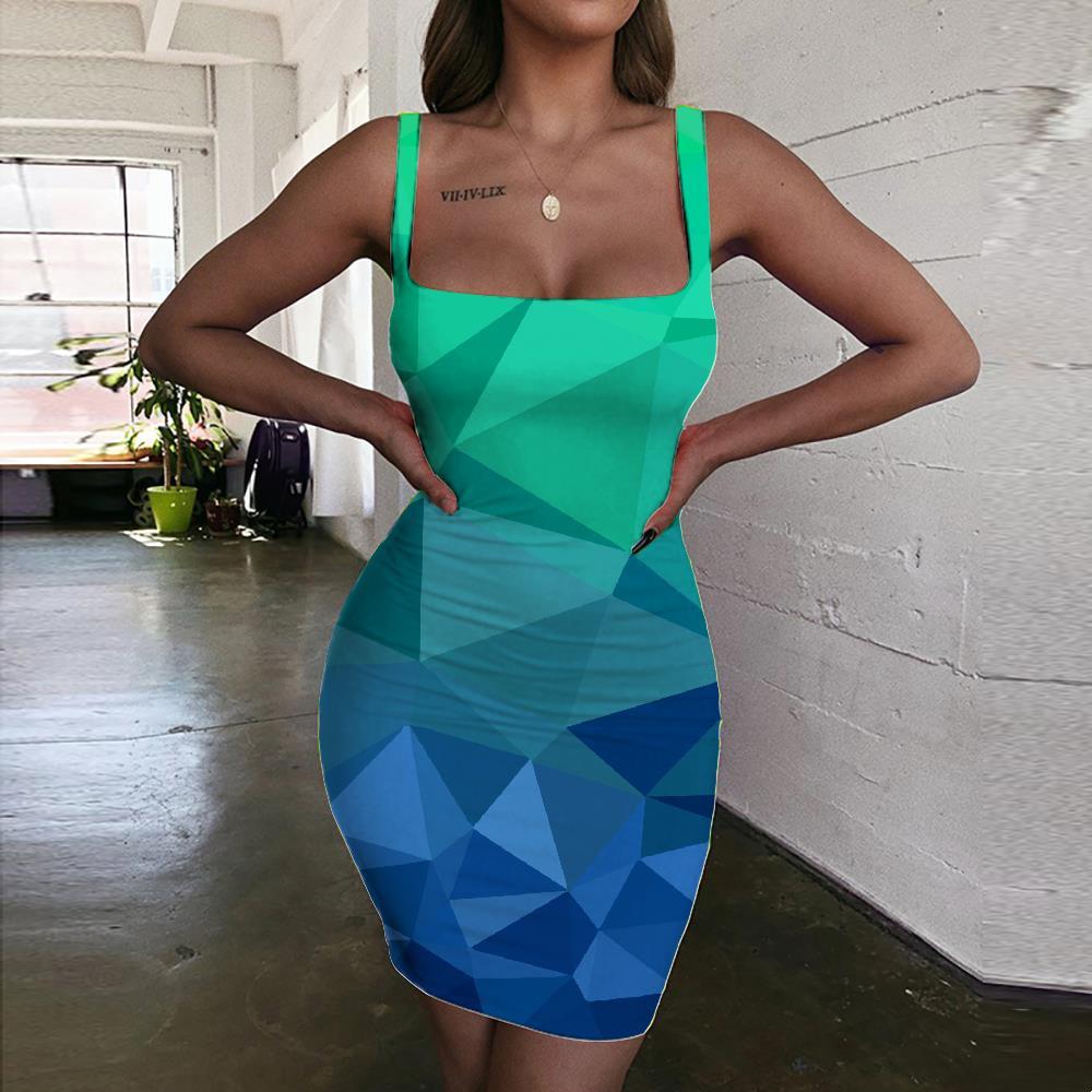 Geometric Dress Women Psychedelic 3d Print Vortex Vestido Sexy Square Ladies Dresses - KYKU