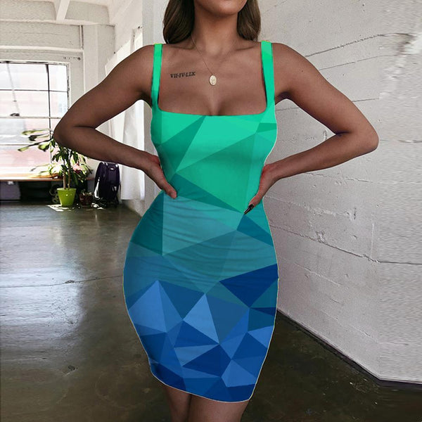 Geometric Dress Women Psychedelic 3d Print Vortex Vestido Sexy Square Ladies Dresses - KYKU