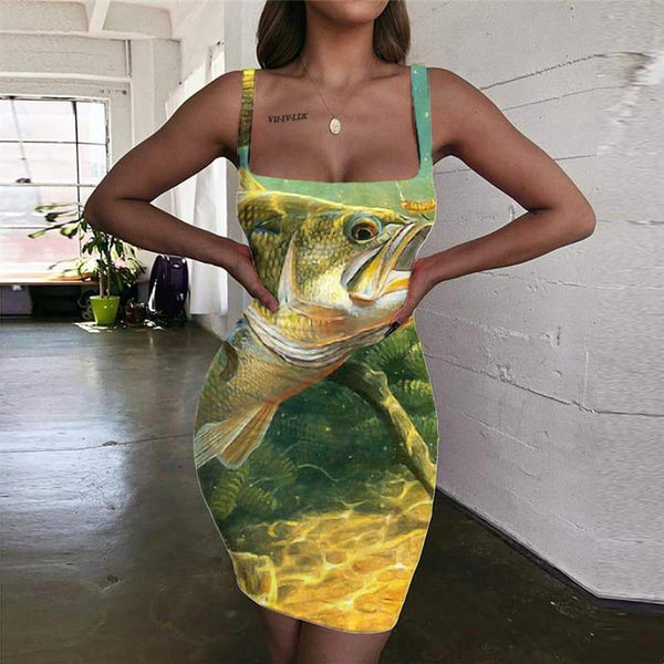 Fish Dresses Women Animal Bodycon Dress Ocean Ladies Dresses Fishing Halter Sleeveless - KYKU