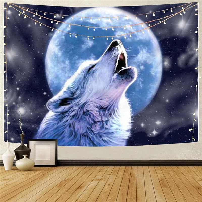 Wolf Tapiz Animal Home Tapestrys Anime Tapestries Moon Rug Wall Galaxy Tenture Mandala