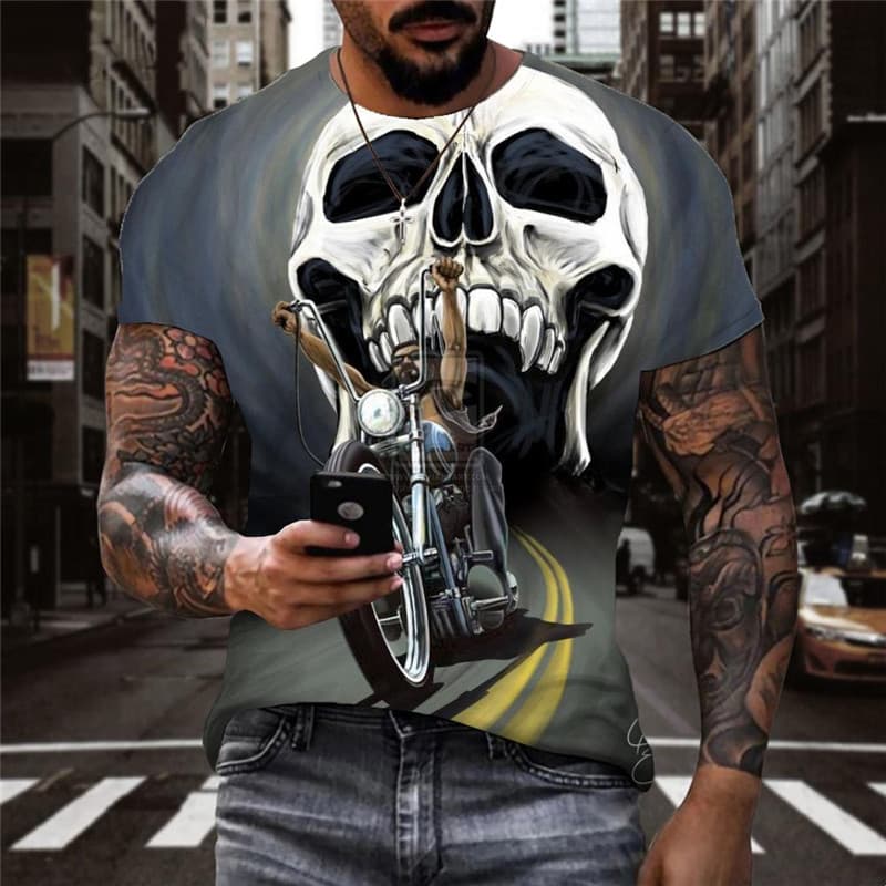 Skull T shirt Men Motorcycle Shirt Print Hip Hop T-shirts 3d Street Anime Clothes