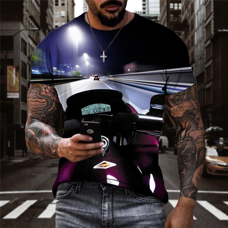 Motorcycle T-shirt Men Hip Hop Tshirts Casual Gothic Funny T shirts Rock Shirt Print