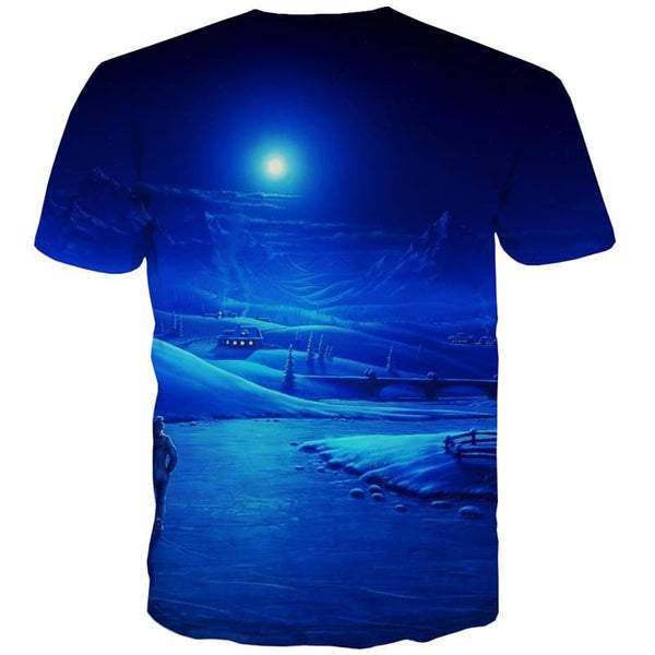 
Moon T-shirt Men Snow Tshirts Novelty Landscape T-shirts 3d Blue Tshirts Casual
                