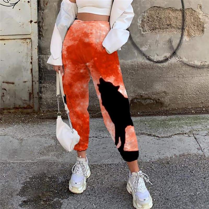 Wolf Trousers Women Animal High Waist Pants Anime 3d Printed Moon Casual Pant Red Jogger Pants - KYKU