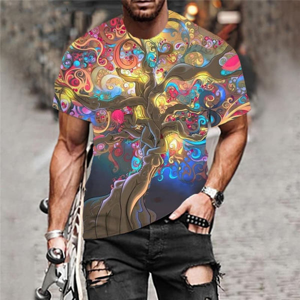 
Hippie T-shirt Men Tree Shirt Print Flower Tshirts Casual Colorful T-shirts 3d
                