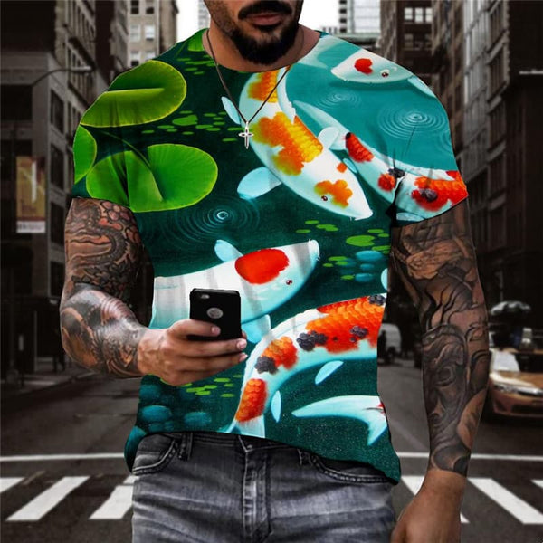 Fish T-shirt Men Animal Shirt Print Flower Anime Clothes Romantic T-shirts 3d