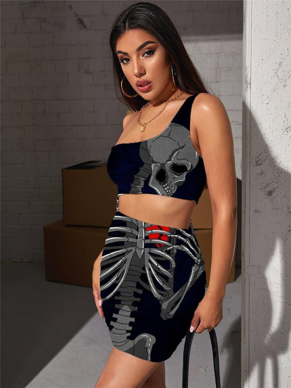 
Skull Dress Women Skeleton Hollow out Dresses Hip Hop Pleating Funny Bodycon Dress
                