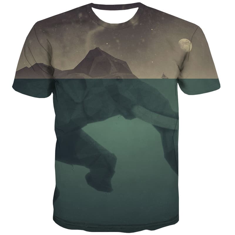 Animal T shirts Men Elephant Tshirts Novelty Moon T shirts Funny Galaxy T-shirts Graphic Harajuku Tshirts Cool - KYKU