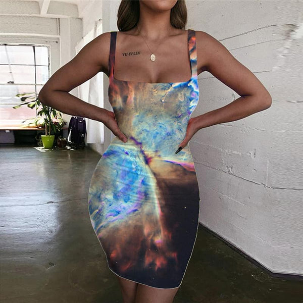 Galaxy Dresses Women Space Ladies Dresses Universe 3d Print Nebula Halter Sleeveless