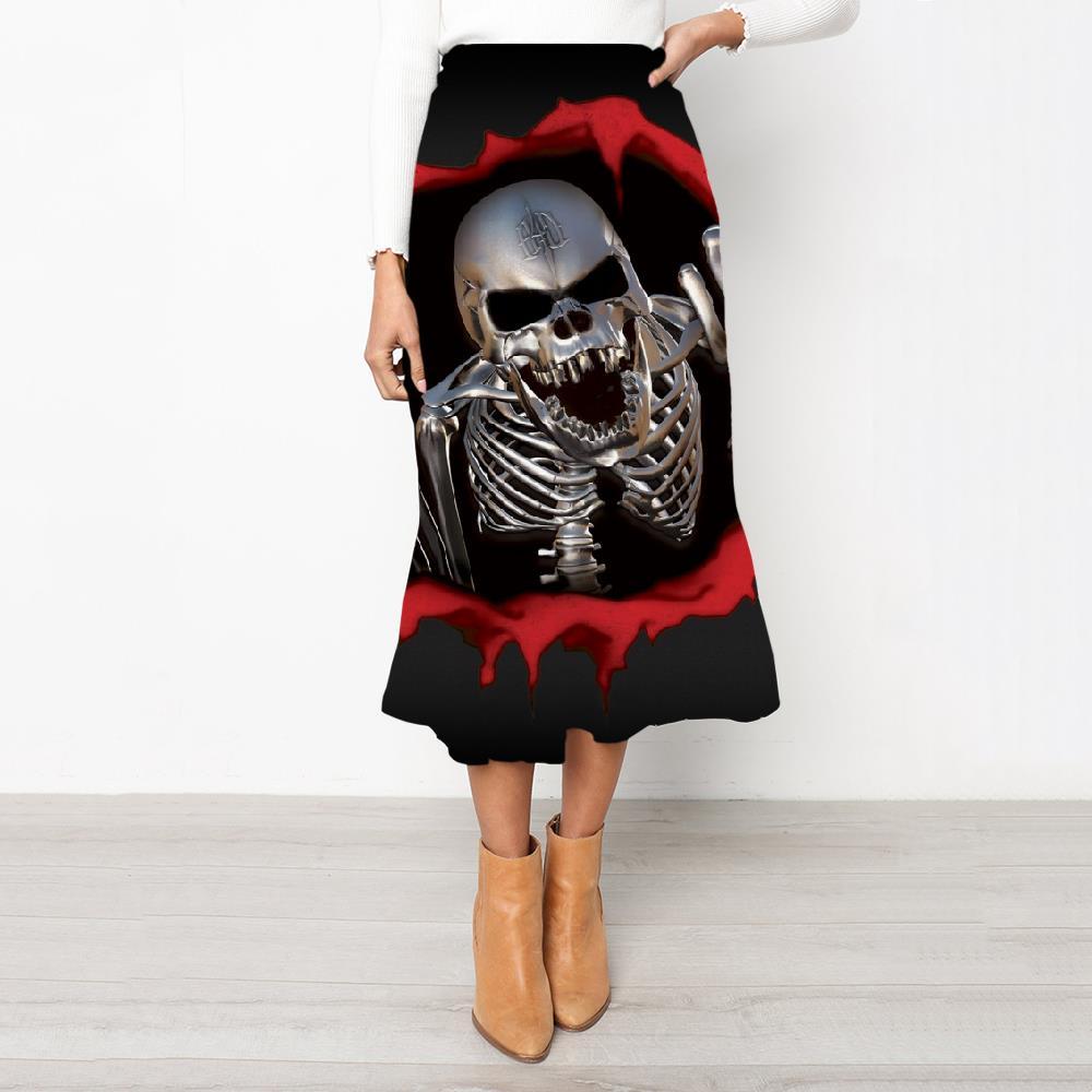Skull Skirts Women Punk High waist skirts Blood Rock Frauen Gesture Skirt Ladies Metal School skirt - KYKU