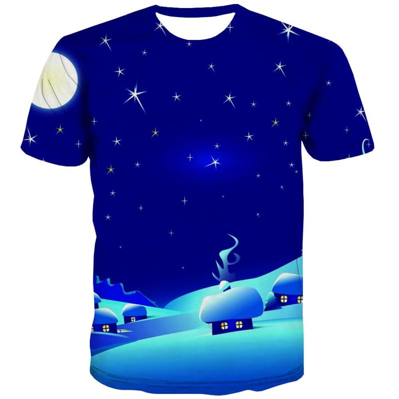 Galaxy T shirts Men Star Tshirt Anime Moon Tshirts Casual Snow Shirt Print