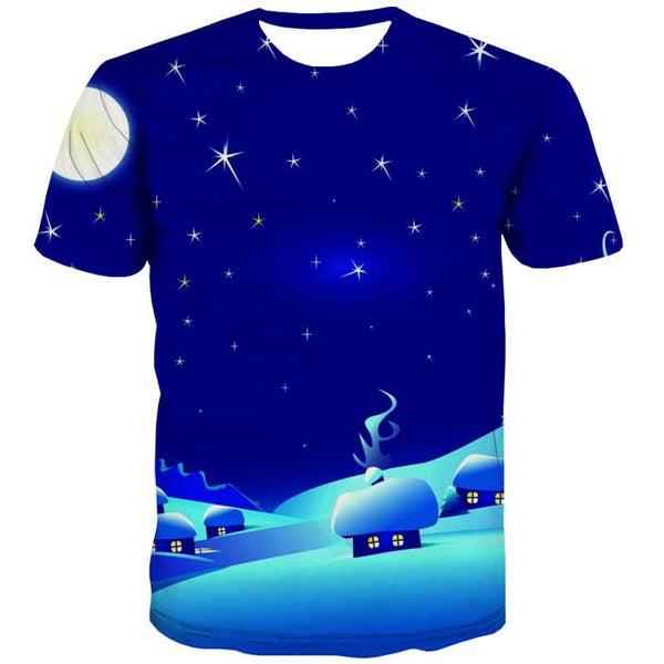 Galaxy T shirts Men Star Tshirt Anime Moon Tshirts Casual Snow Shirt Print