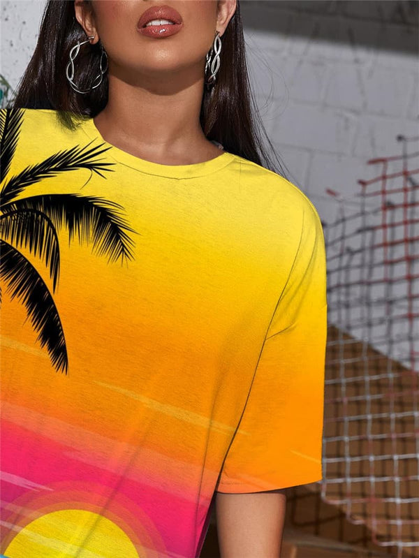 
Hawaii T Shirt Women Coconut Tree Funny T shirts Moon T-shirts 3d Sunset Glow Tshirt Printed
                