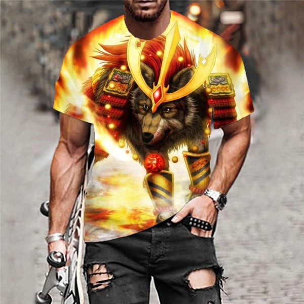
Wolf T-shirt Men Animal Tshirt Printed Flame Anime Clothes War Funny T shirts
                