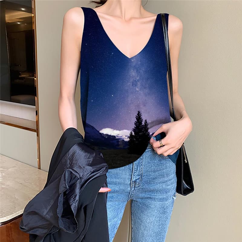 Galaxy Tank-Top women Space Tank Tops Casual Universe Anime Clothes Tree Funny Top Snow Mountain Sleeveless 3d