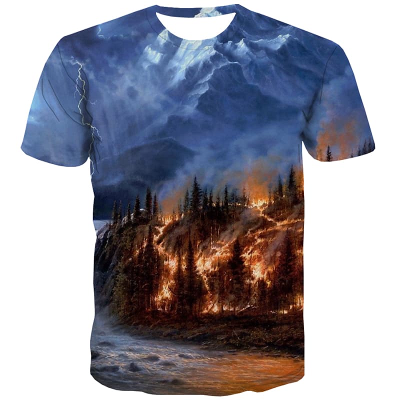 Moon T-shirt Men Lightning Tshirts Novelty Flame Shirt Print Mountain Tshirts Cool