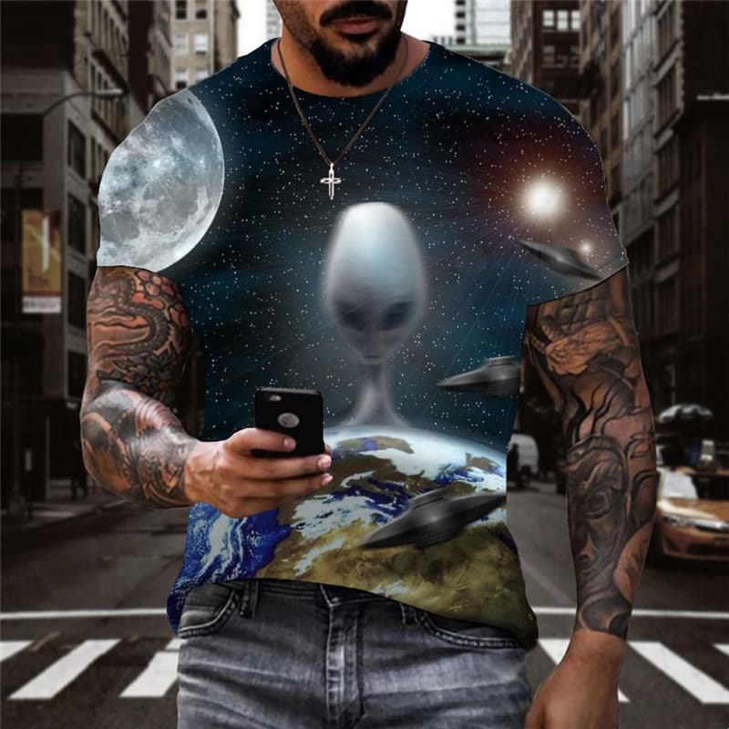 Galaxy T-shirt Men Space Funny T shirts Universe Shirt Print Earth Tshirts Casual