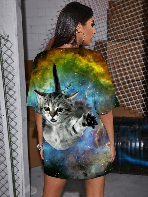 
Cat T-shirt Women Animal Gothic Nebula Summer Galaxy Punk Rock Womens Clothing
                