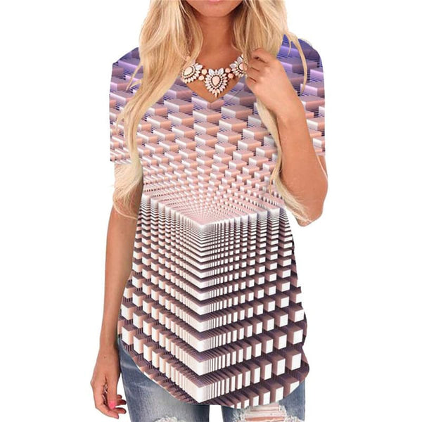 Geometric T Shirt Women Psychedelic Tshirts Printed Vortex V-neck Tshirt Yellow T-shirts 3d