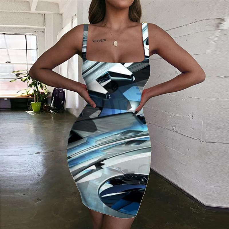 Metal Dresses Women Engine Ladies Dresses Gear 3d Print Punk Rock Sundress
