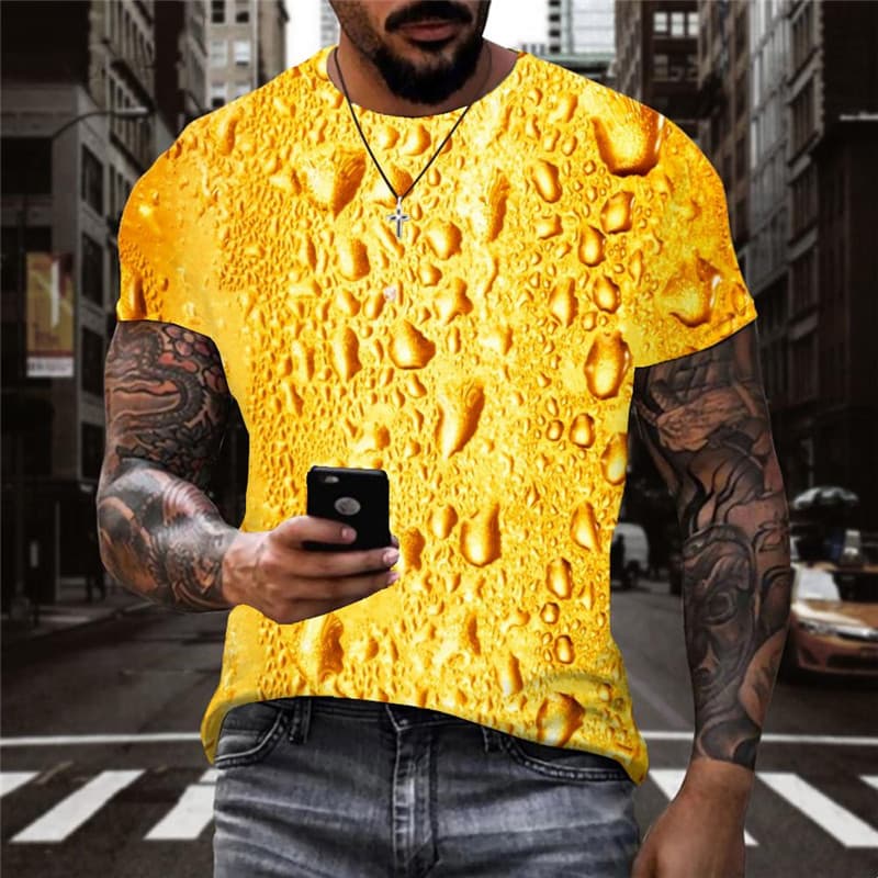 Beer T-shirt Men Novel Shirt Print Hip Hop Tshirt Printed Yellow Funny T shirts