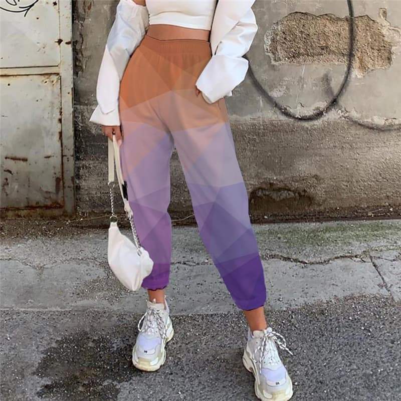 Geometric Trousers Women Psychedelic Casual Pant Vortex High Waist Pants Square Trouser - KYKU