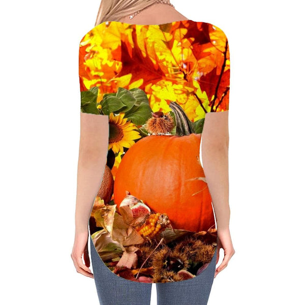 
Pumpkin T Shirt Women Halloween Tshirts Printed Flower Shirt Print Maple Leaf V-neck Tshirt
                