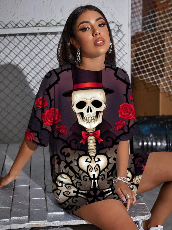 
Skull T Shirt Women Skeleton Tshirt Printed Flower Summer Hip Hop Funny T shirts
                