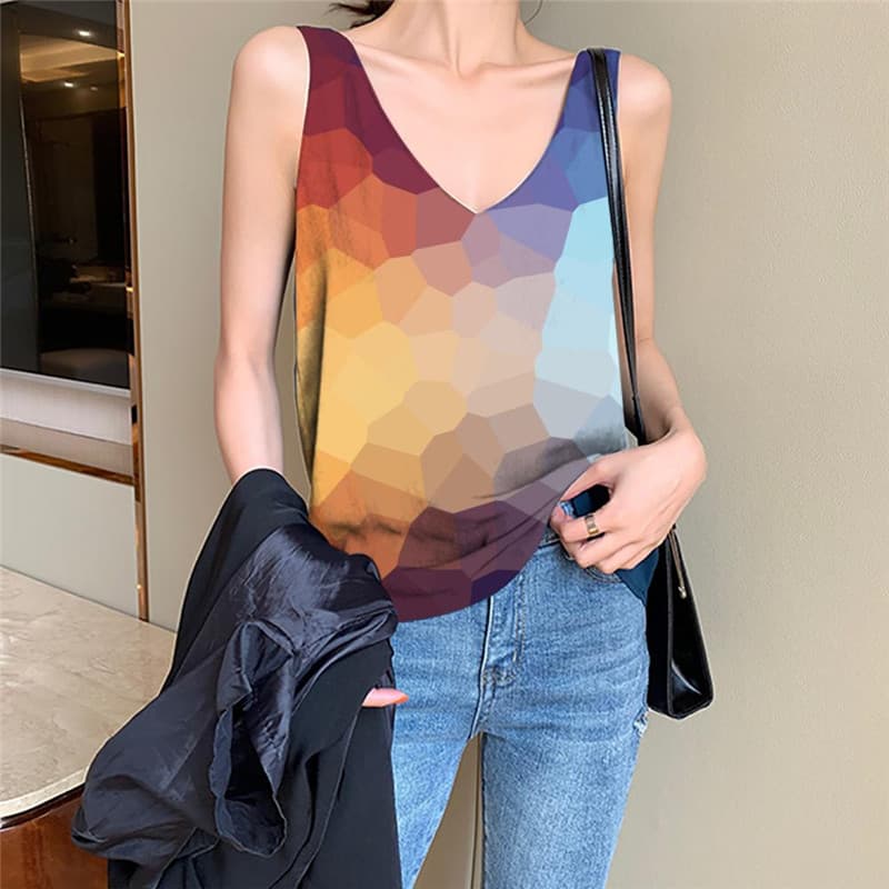 Colorful Tank Top Women Geometry Funny Top Abstract Vest Print Womens Clothing