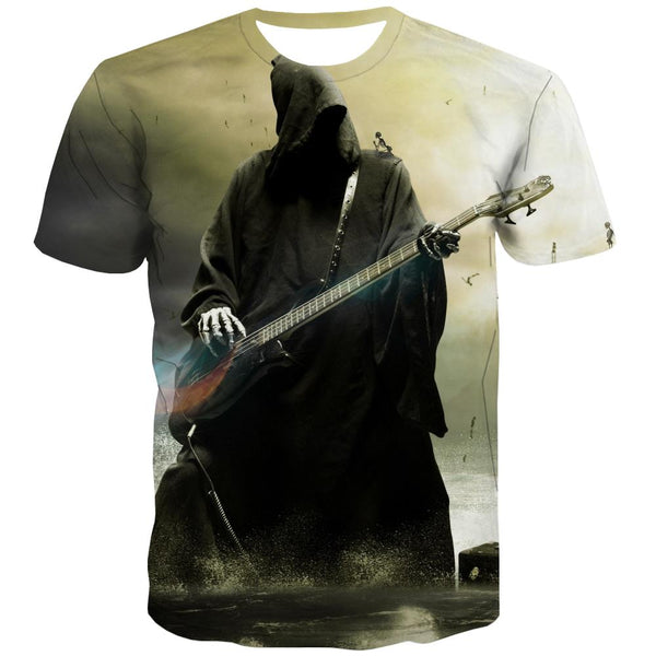 Guitar T shirts Men Music Tshirt Printed Wooden Shirt Print Metal Tshirts Cool