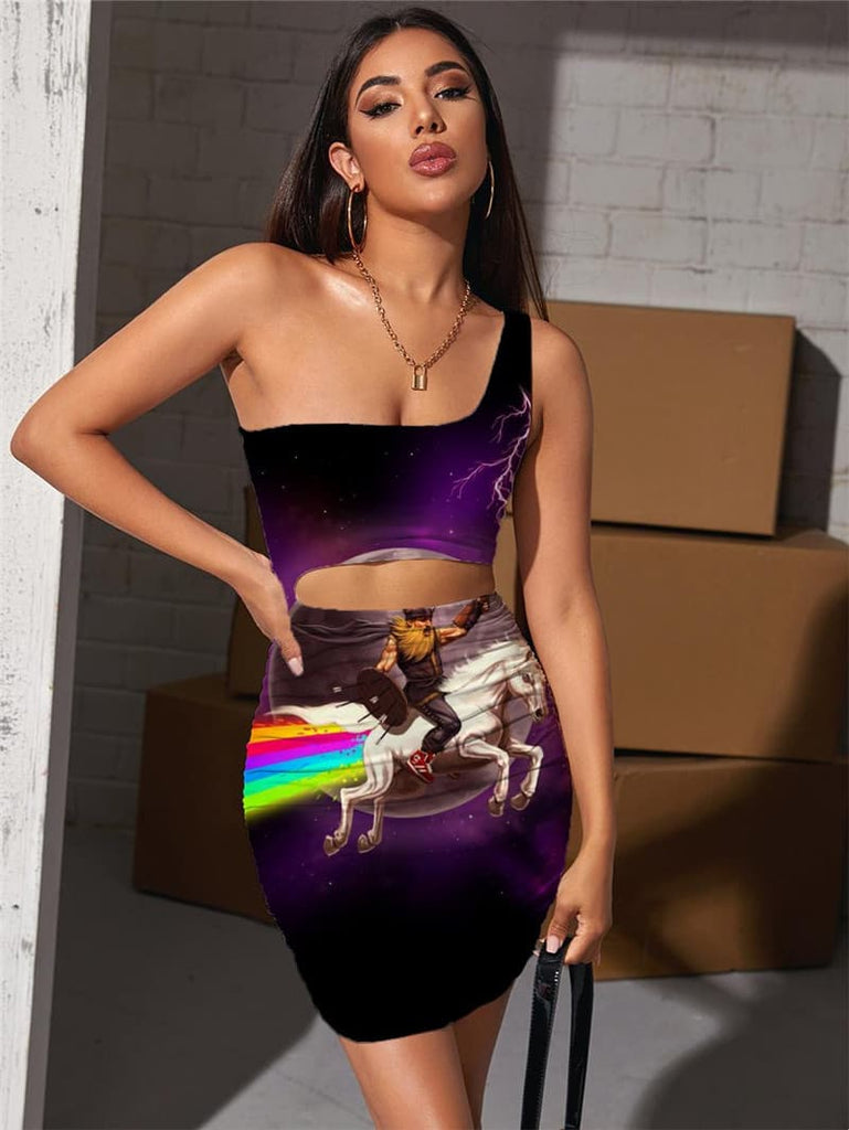 Unicorn Dress Women Rainbow Bodycon Dress Moon Vestido Sexy Lightning Halter Sleeveless