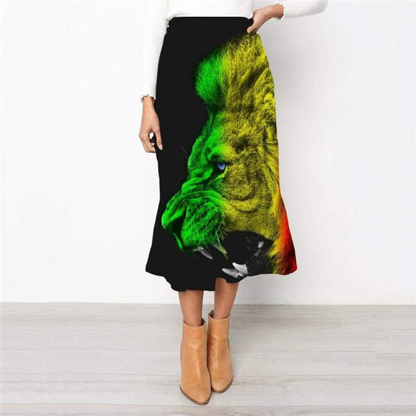Lion Skirts Women Animal School skirt Anime Rock Frauen Flame High waist skirts Harajuku Skirt Ladies - KYKU