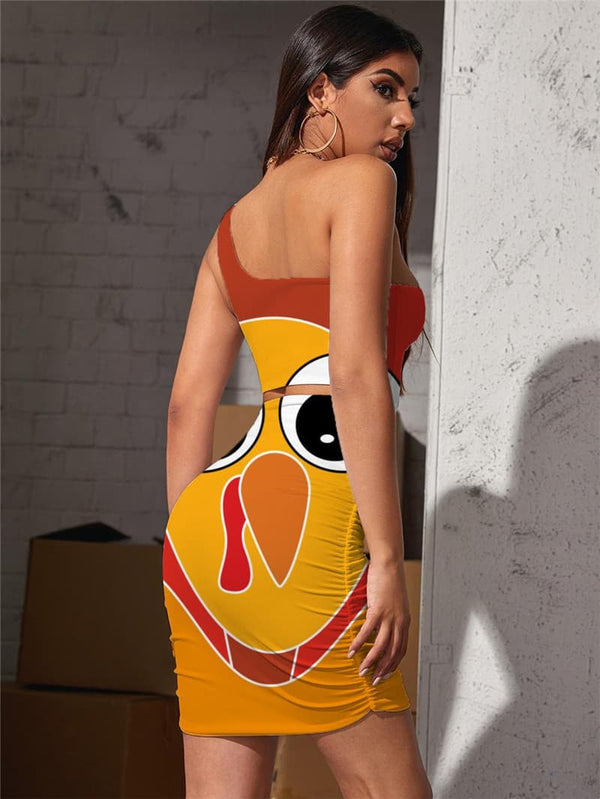 
Thanksgiving Dresses Women Animal Hollow out Dresses Colorful Halter Sleeveless Funny Vestido Sexy
                