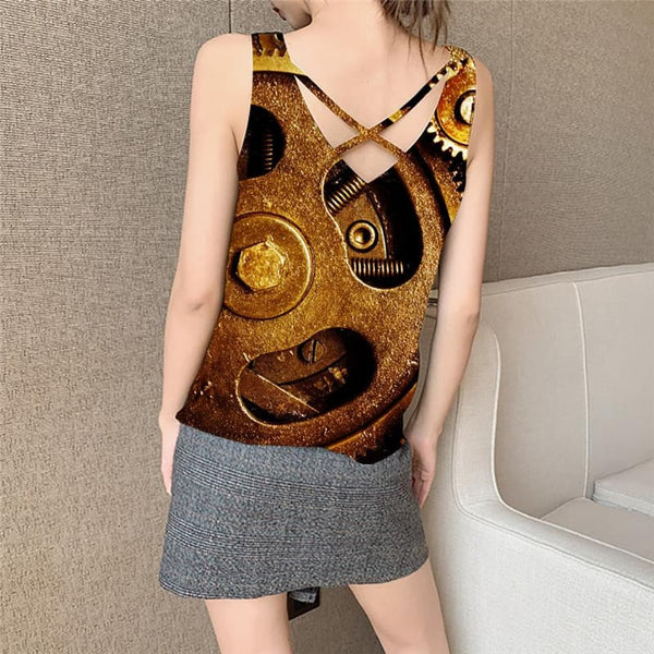 
Metal Tank Top Women Engine Vest Print Gear Sleeveless 3d Golden Anime Clothes
                