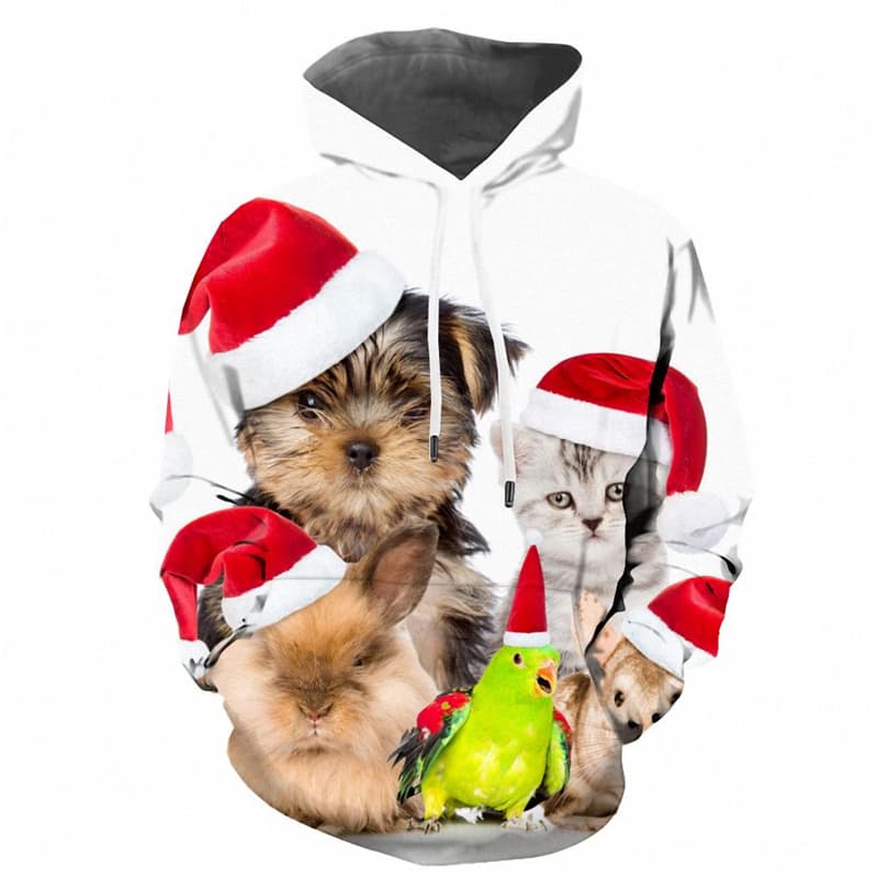Christmas Sweatshirts men Animal Hooded Casual Hip Hop 3d Printed New Year Hoody Anime